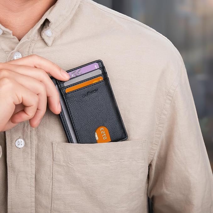 Buffway Slim Minimalist Front Pocket RFID Blocking Leather Wallets - Image 7