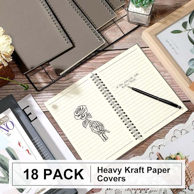 Yahenda 18 Pcs Spiral Notebook Bulk A5 Journal Lined 8.3'' x 5.5'' Writing Composition Paper Small Notepad Subject Notebook for Students Office Business Back to School Supplies (Dark Gray)-DeskLoop Office