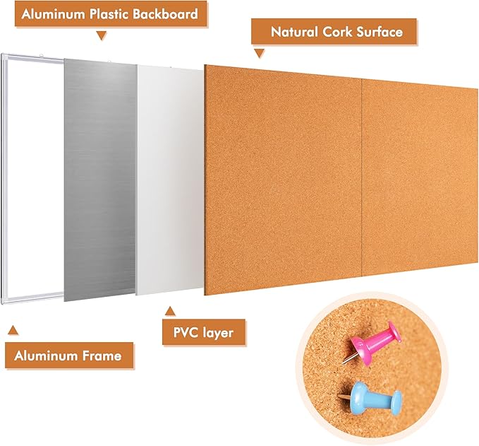 maxtek Large Cork Board 72 x 48 in, Bulletin Board for Walls, 6'x 4' Extra Aluminum Framed Corkboard, Foldable Wall Mounted Back to School Pin Memo Notice Cork Board for Office, Home Wall Display-DeskLoop Office