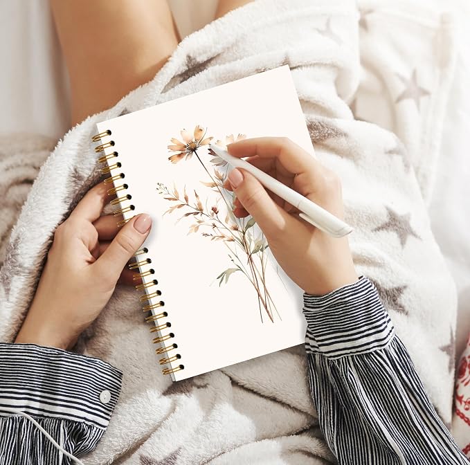 JWVK Retro Neutral Flower Spiral Notebook, Boho Floral Botanical Notebooks - Image 5