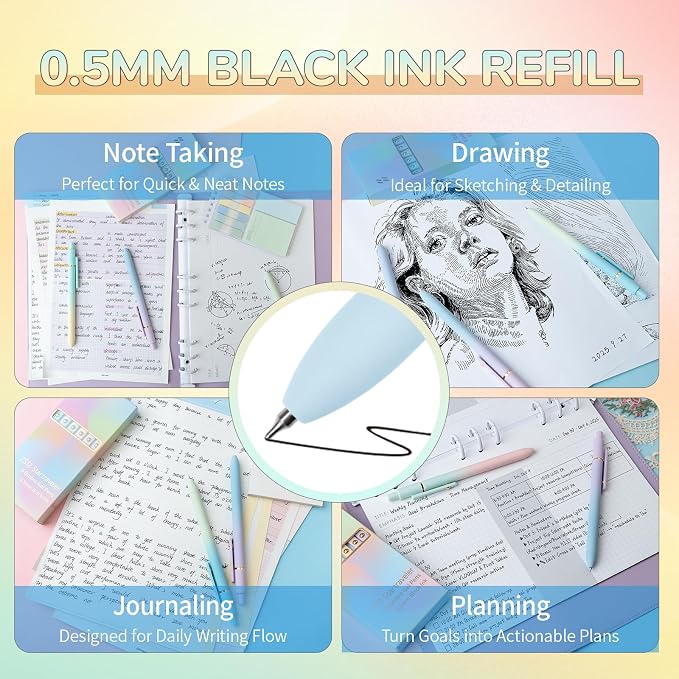 UIXJODO 6 Pcs Gel Pens 0.5mm Quick Dry Black Ink Pens Fine Point Smooth Writing - Image 4