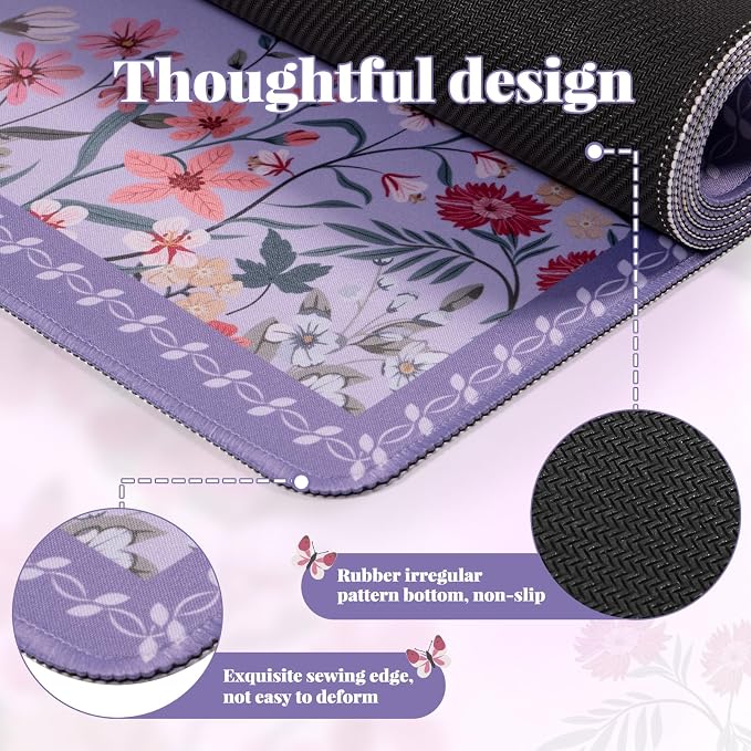 iCasso Desk Mat for Keyboard and Mouse, Cute Desk Pad Large, Anti-Slip Floral - Image 3