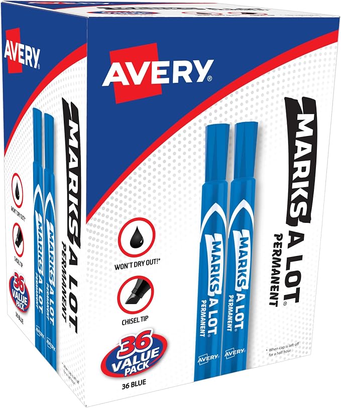 Avery Marks A Lot Permanent Markers, Large Desk-Style Size, Chisel Tip by Avery
