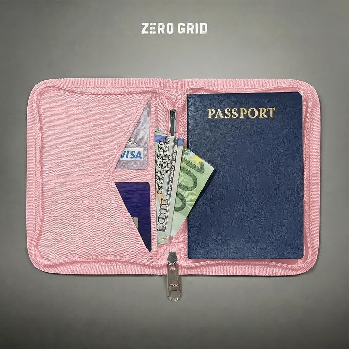 Zero Grid RFID Passport Holder & Travel Wallet, Zippered Wallet - Image 2