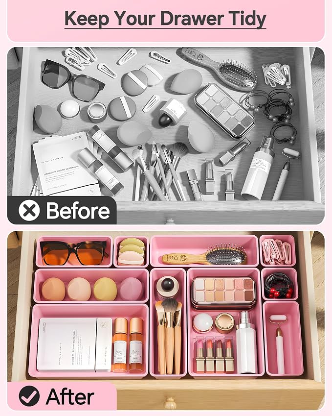 KEMETHY 25 PCS Plastic Drawer Organizers Set, 4 Sizes Vanity Organizer - Image 3