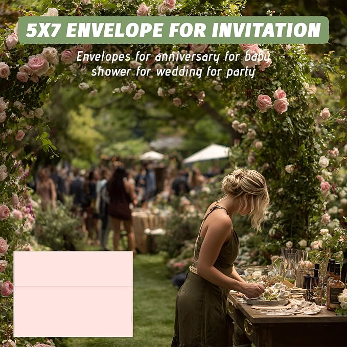 5x7 Envelopes For Invitation, A7 Envelope pink, 50 pack 5x7 card Envelopes Self - Image 4