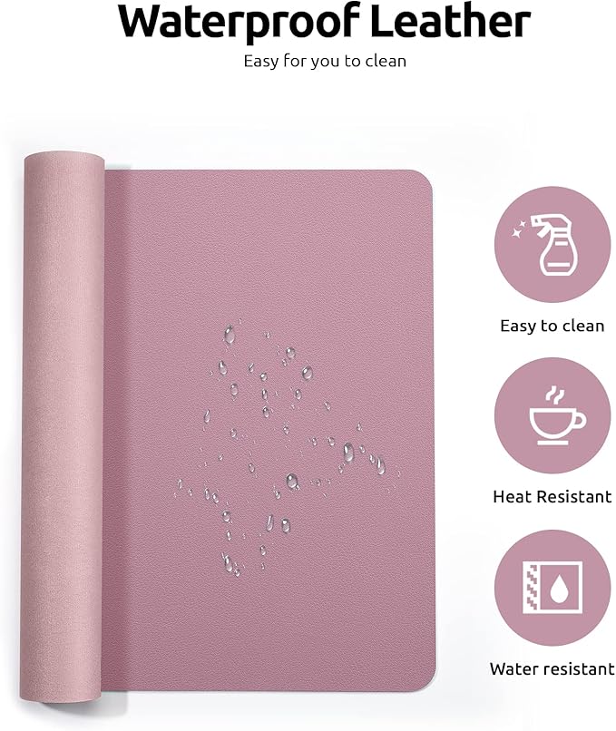 YSAGi Leather Desk Protector, Office Mat, Large Mouse Mat, Non-Slip PU Leather Blotter, Laptop Desk, Waterproof Writing Pad for Office and Home (Pale Mauve, 35.4" x 17")-DeskLoop Office