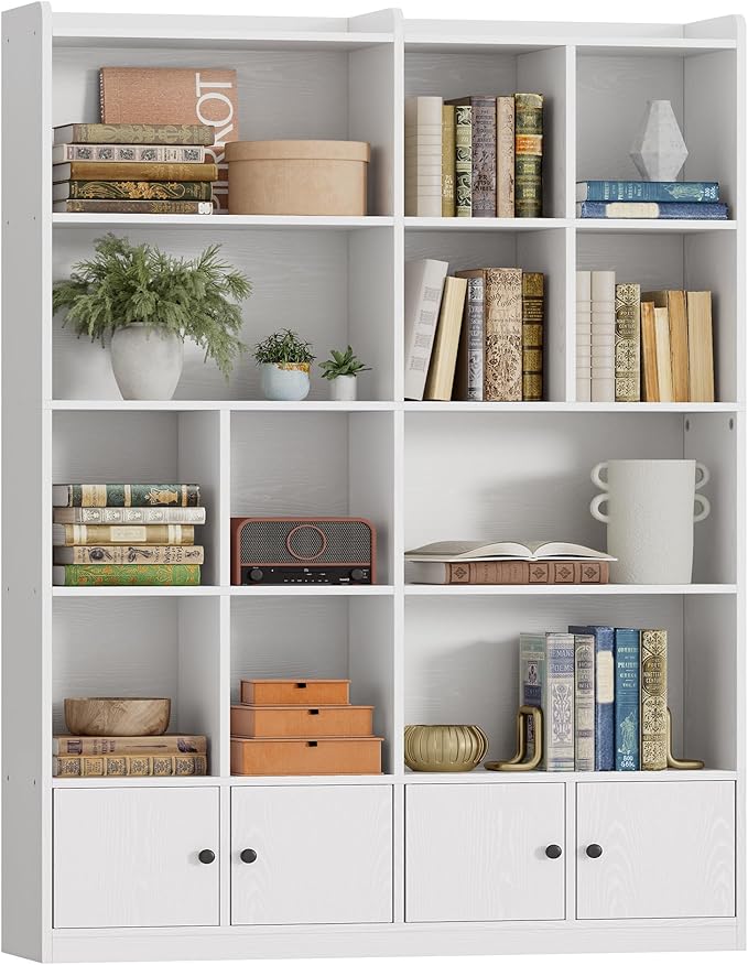 IRONCK Bookshelves and Bookcase, 6 Tiers Large Bookshelf with 4 Doors, Floor Standing Tall Display Storage Shelves for Home Office, Living Room, Bedroom, White-DeskLoop Office