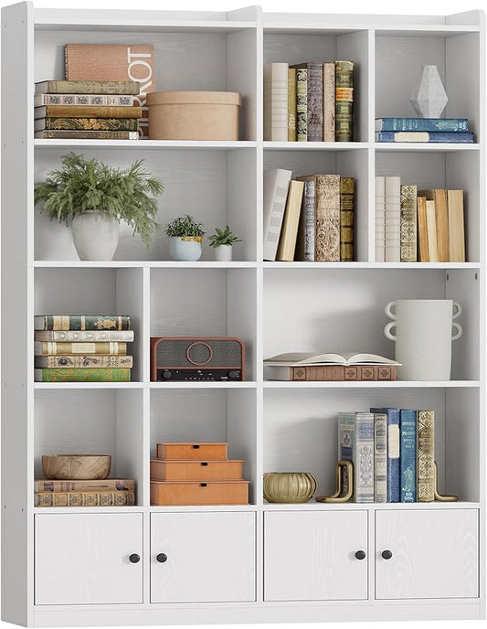 IRONCK Bookshelves and Bookcase, 6 Tiers Large Bookshelf with 4 Doors, Floor Standing Tall Display Storage Shelves for Home Office, Living Room, Bedroom, White-DeskLoop Office