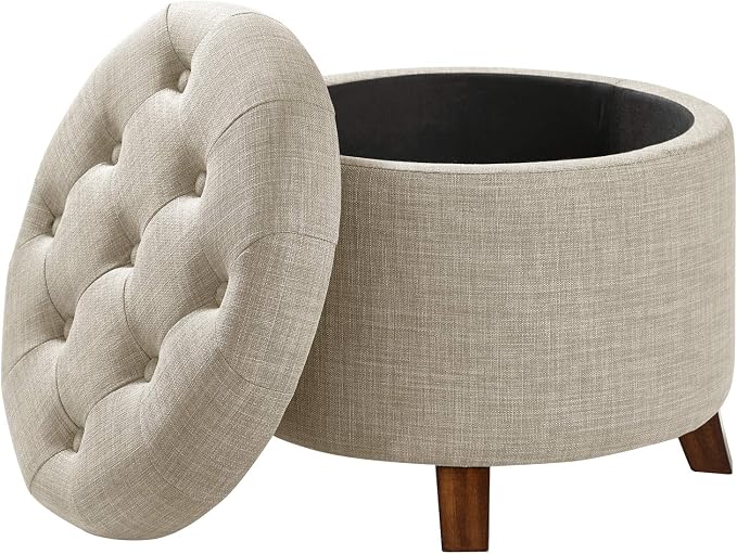 Amazon Basics Round Storage Ottoman Foot Rest, Button Tufted Upholstered - Image 5