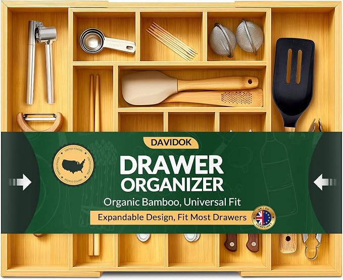 DAVIDOK Expandable Bamboo Drawer Organizer by Unknown