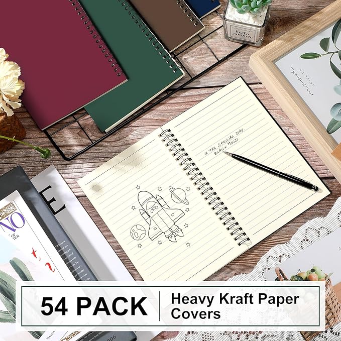 Yahenda Spiral Notebook College Ruled Journals Notebooks Lined 8.3 x 5.5 Inch Note Books Bulk A5 Writing Notebooks Thick Paper Notebook for Office Business School Supplies (Classic Colors,54 Pcs)-DeskLoop Office
