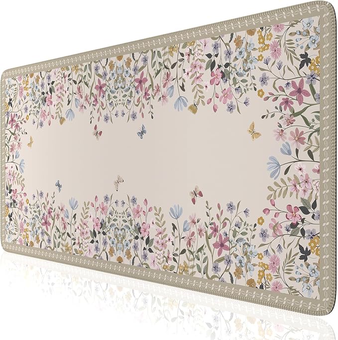 iCasso Floral Desk Mat for Keyboard and Mouse, Cute Gaming Mouse Pad XXL by iCasso