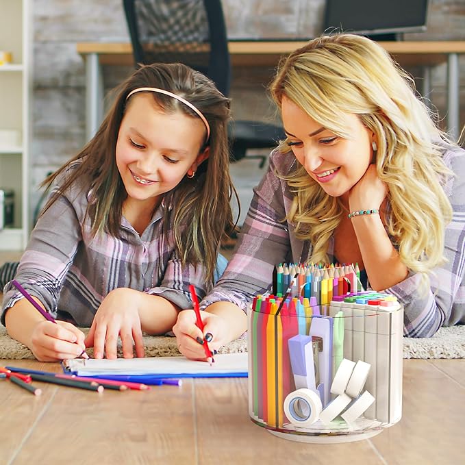 2 Pack Pen Pencil Holder for Kids, Rotating Pen Holder for Desk Organizer, 4 Compartments Art Supply Marker Organizer and Storage, Kids Desk Organizer Marker Holder Caddy Art Supply Organizer for Desk-DeskLoop Office
