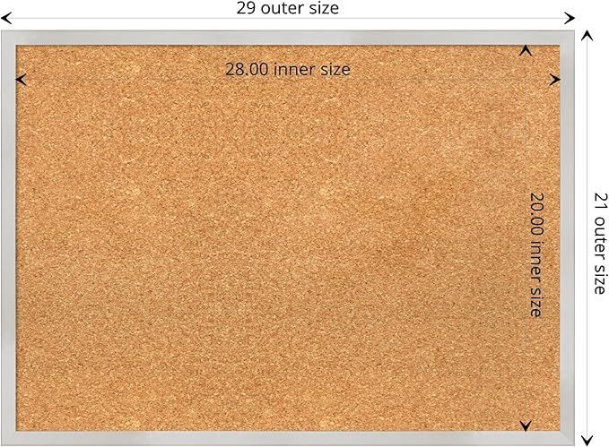 Amanti Art Natural Cork Board for Wall, 21x29 Vision Board with Silver Wood Frame, Medium Corkboard Office Decor for Home Organization, Modern Contemporary Corkboard Pinboard to display items for home-DeskLoop Office