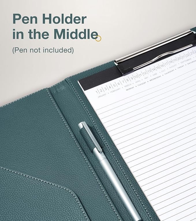 Clipboard Folder Padfolio A4, Mymazn Writing Portfolios Faux Leather Clipboards with Cover for Legal Pad Holder Letter Size 8.5 x 11 for Business Conference Notepad Clip Board (Gray Green)-DeskLoop Office