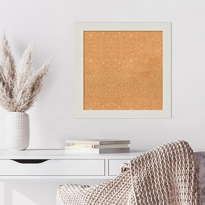 Amanti Art Natural Cork Board for Wall, 23x23 Vision Board with White Frame, Medium Corkboard Office Decor for Home Organization, Country Rustic Corkboard Pinboard to Display Items for Home-DeskLoop Office