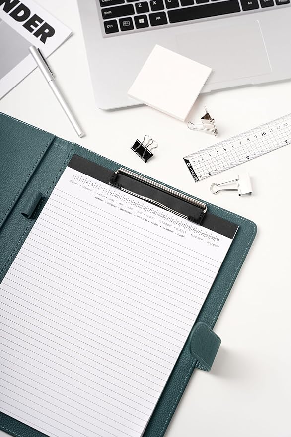 Clipboard Folder Padfolio A4, Mymazn Writing Portfolios Faux Leather Clipboards with Cover for Legal Pad Holder Letter Size 8.5 x 11 for Business Conference Notepad Clip Board (Gray Green)-DeskLoop Office