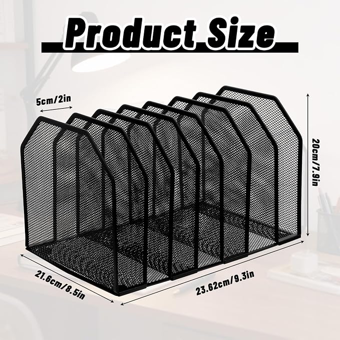 Metal 7-Section File Folder Organizer & Upright File Sorter Holder | Heavy-Duty - Image 2
