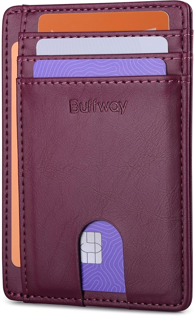 Buffway Slim Minimalist Front Pocket RFID Blocking Leather Wallets by Buffway