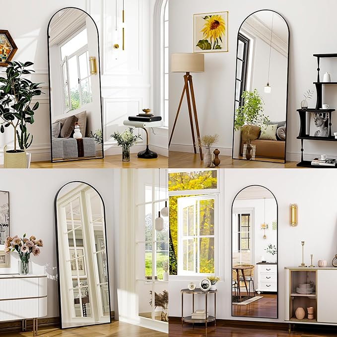 21" x 64"Arched Full Length Mirror - Wall Mounted Floor Mirror- Aluminum Alloy Frame Full Body Mirror for Bathroom Living Room Bedroom and Entryway Black-DeskLoop Office