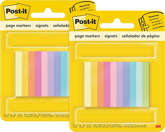 Post-it Page Markers, 1/2 in x 2 in, 50 Markers/Pad, 10 Pads by Unknown