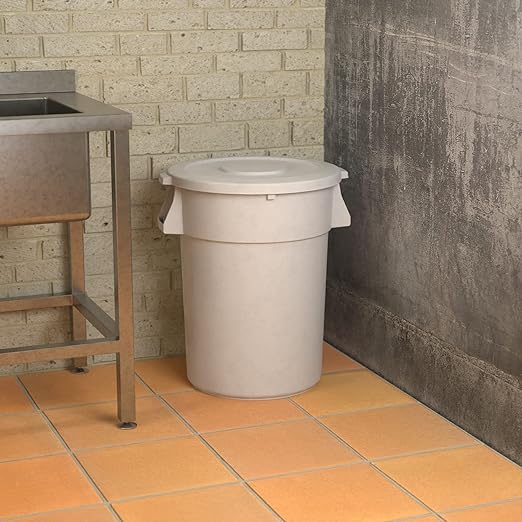 44 Gallon White Round Commercial Trash Can with Lid-DeskLoop Office