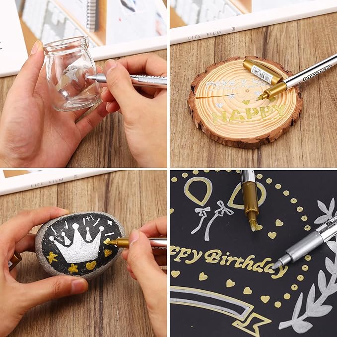 LOONENG Silver Permanent Marker, Fine Point, Acid Free, Non-Toxic Ink, Quick Drying, Ideal for Adult Coloring, Crafts, Gift Cards, Fabric, Photo Albums, 8 Count-DeskLoop Office