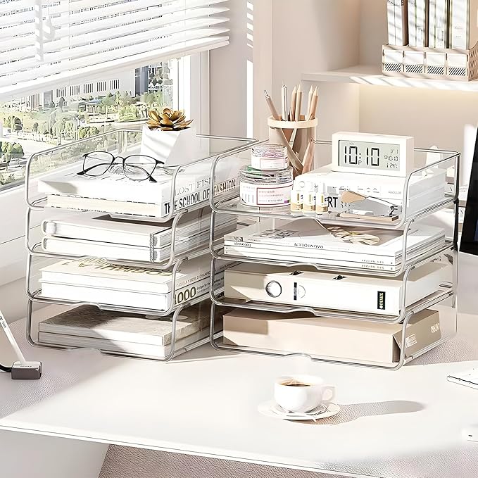 4-Tier Paper Organizer for Desk, Stackable Desk Organizer Paper Tray, Ideal for Office Supplies, A4 Storage (Clear, 4-Tier)-DeskLoop Office