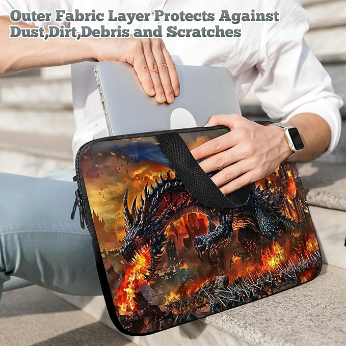 Laptop Sleeve Case Bag 15 inch, Fire Fierce Dragon Slim Carrying Case Durable Handbag Travel Laptop Bag for 15 inch MacBook Air M3/M2/15 Pro/Surface Laptop 7/6/5/4/3/ Dell XPS 15 Plus