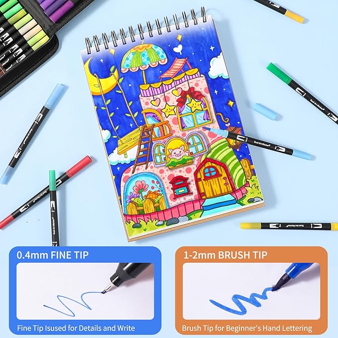 Double Brush Marker Pens, 168 Colors Art Markers Set with Fine Tip and Brush Tip for Kids Adult Coloring Book Hand Lettering Calligraphy Drawing Art Supplies Kit-DeskLoop Office