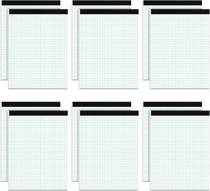Graph Paper Pad 8.5 x 11, 12 Pack Graph Paper Notebook, 4x4 Graph Ruled by Home