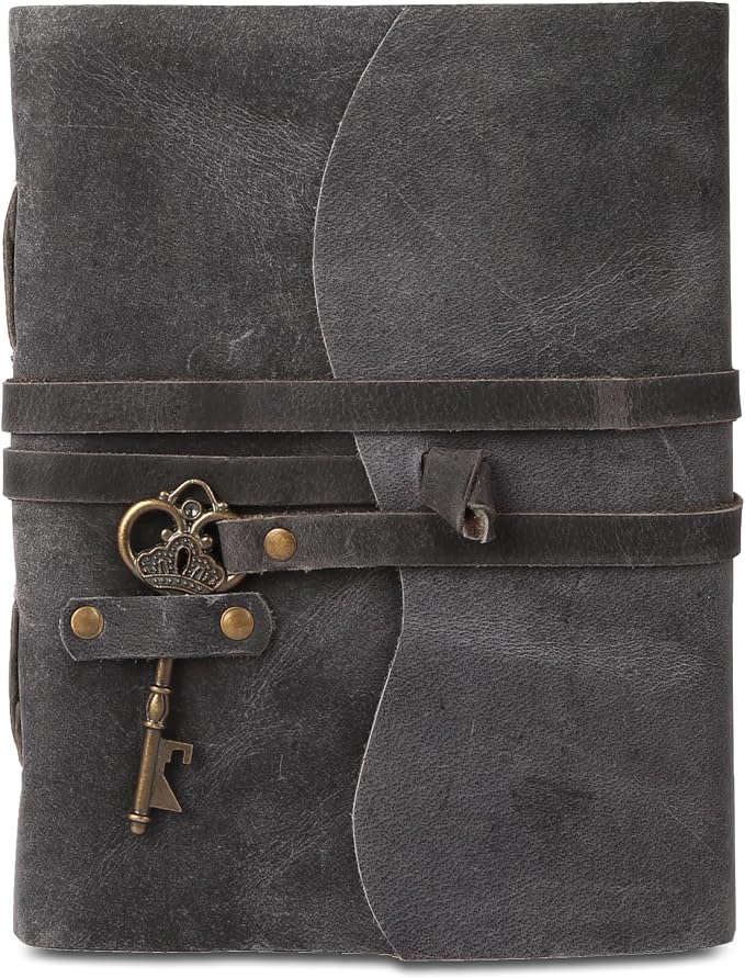 Leather Journal with Deckle Edge Paper 8x6 inch and Vintage Key | Handmade by KomalsPassionLeather