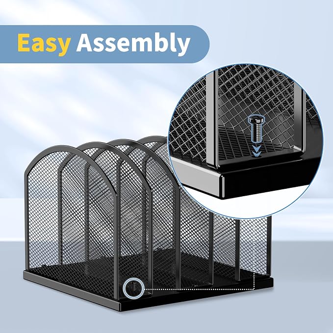 Gawerk 5-Section Vertical Desktop Organizer, 5-Section Mesh File Folder Stand - Image 4