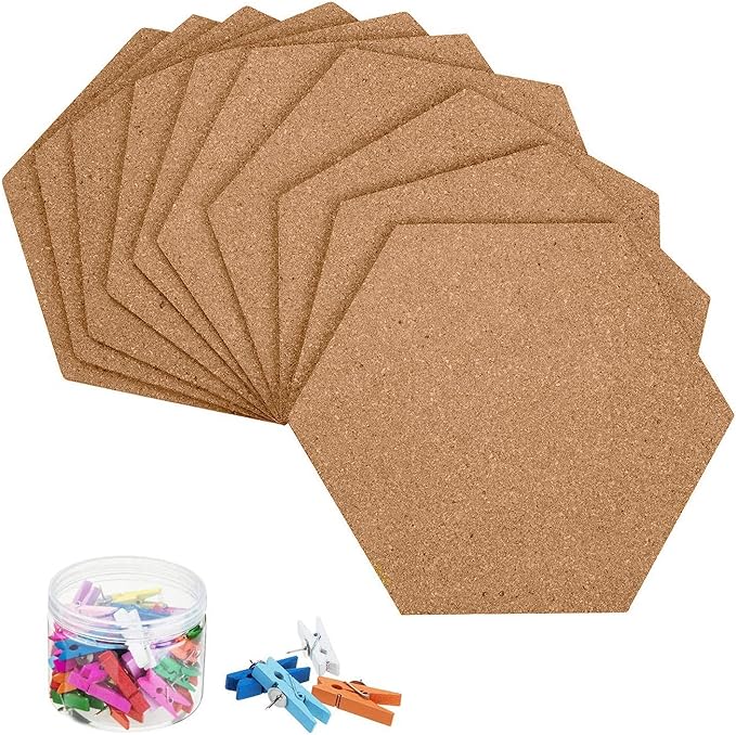 HBlife 10 Pack Hexagon Self-Adhesive Cork Board Tiles Mini Wall Bulletin Board by HBlife