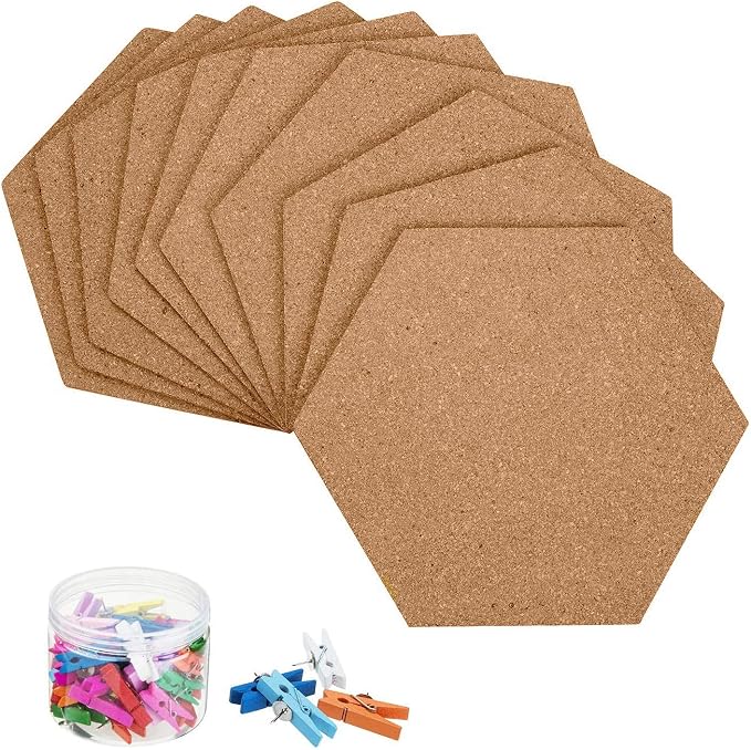 HBlife Hexagon Cork Board Tiles 10 Pack Self-Adhesive Corkboards by HBlife