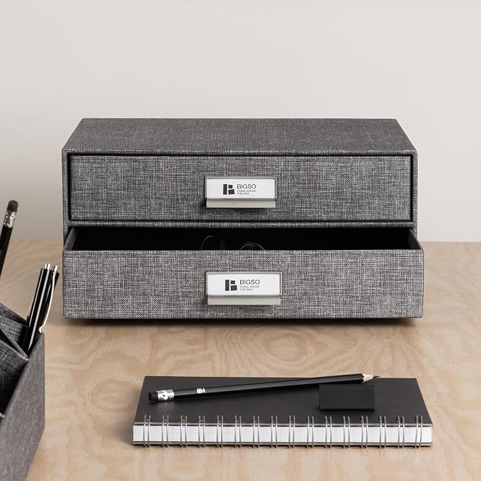 Bigso Birger 2-Drawer Canvas Fiberboard Easy Pull Handle Box - Image 6
