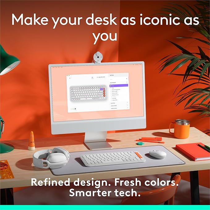 Logitech POP ICON Keys Wireless Bluetooth Keyboard, Comfortable Typing, Programmable Keys, Easy-Switch Between up to 3 Devices, for Laptop, Tablet, PC – Off White and Orange-DeskLoop Office