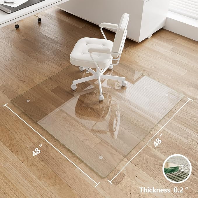 Koonmi Chair Mat for Carpet, Tempered Glass 48"x48" Office Chair Mat, Glass - Image 2