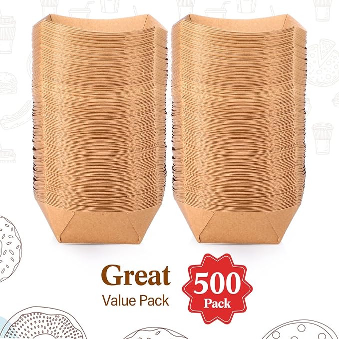 Sherr 500 Pcs 5 lb Kraft Paper Food Trays Boats Bulk, Disposable Nacho Kraft - Image 4