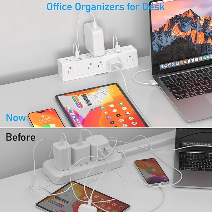 40W Fast Charging Station, VILONG Desk Clamp Power Strip, Desktop Mount Surge Protector, 8 USB Ports(4 USB-C), 10 AC Outlets and 10Ft Cord, for Home, Office, Fit 1.6" Tabletop Edge-DeskLoop Office