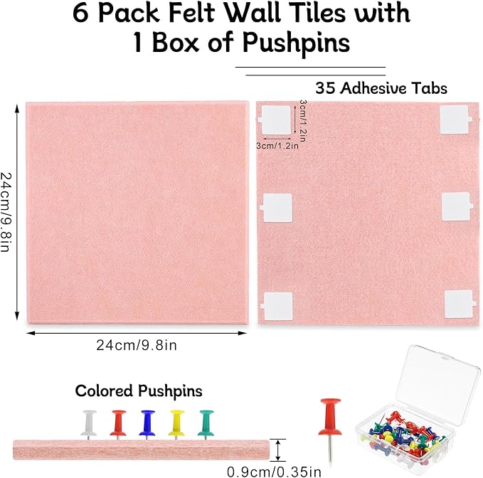 Thboxes Large Cork Board 28" x 19", 6 Pack Felt Wall Tiles - Image 2