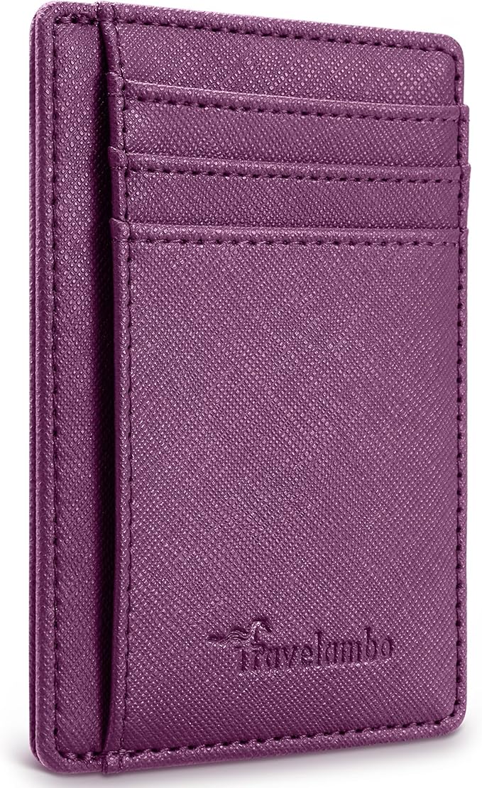 Travelambo Slim Wallet Front Pocket Minimalist Leather RFID Blocking Medium Size by Travelambo