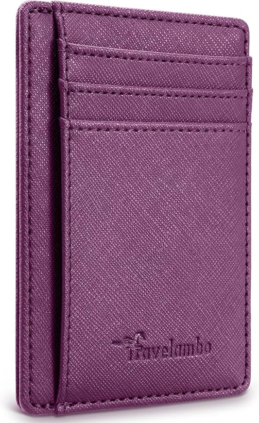 Travelambo Slim Wallet Front Pocket Minimalist Leather RFID Blocking Medium Size by Travelambo