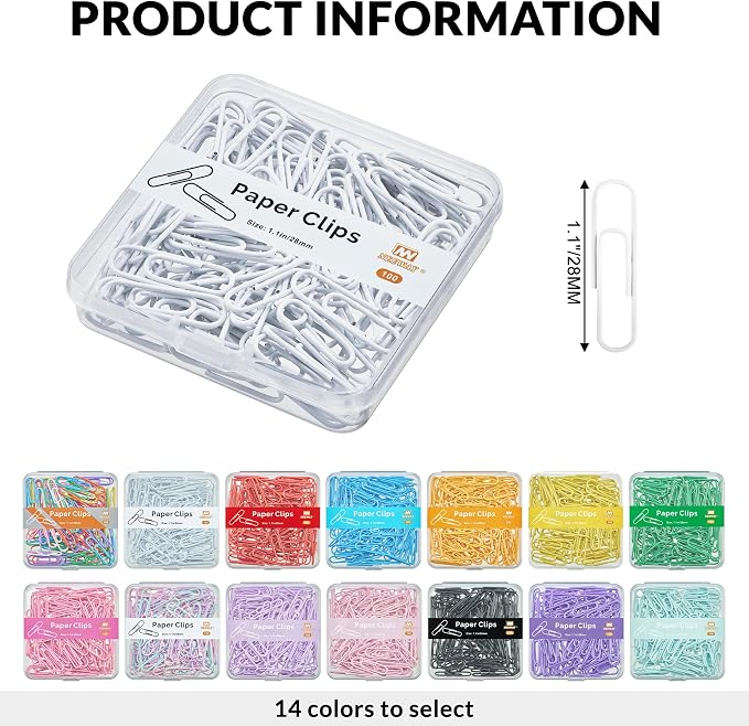 NEEWAY Small Paper Clips, 1.1 Inch Vinly Coated Colored Paperclips, 3 Pack of - Image 2