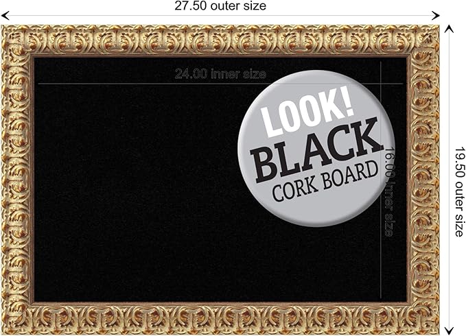Amanti Art Black Cork Board for Wall, 19x27 Vision Board with Gold Wood Frame, Medium Corkboard Office Decor for Home Organization, Traditional Corkboard Pinboard to display items for home-DeskLoop Office