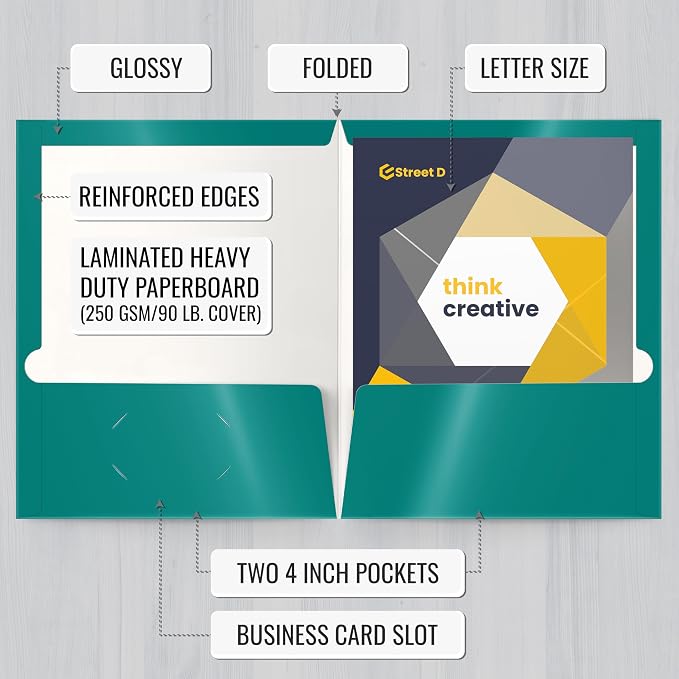 2 Pocket Glossy Laminated Paper FOLDERS Portfolio Letter Size - Image 2