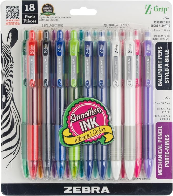 Zebra Pen Z-Grip Writing Set, Retractable Medium Point Ballpoint Pen and by ZebraPen