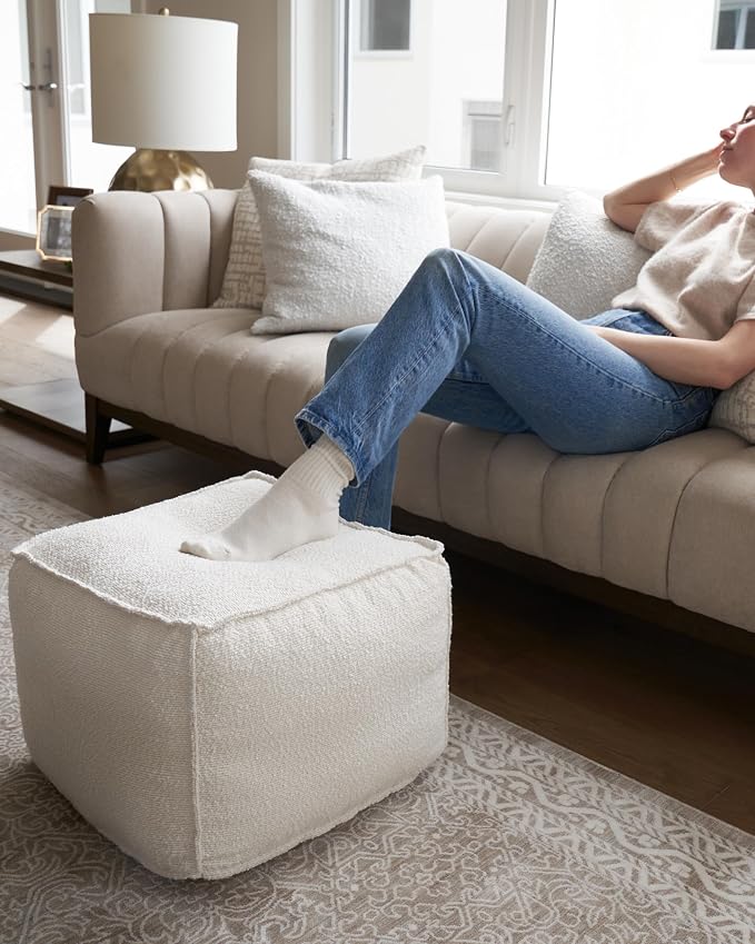 ZICOTO Beautiful Boucle Pouf Ottoman and Foot Rest - Image 9