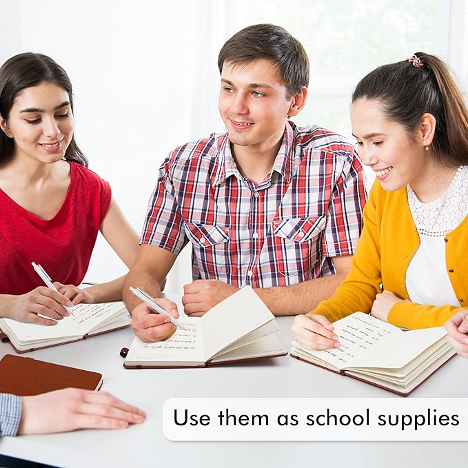 feela 24 Pack Journal Notebook for Work, Business Notebook Bulk Hardcover Lined Writing Journal with Pen Holder for Men Women Note Taking, with 24 Black Pens, 120 GSM, 5.1”x8.3”, A5, Brown-DeskLoop Office